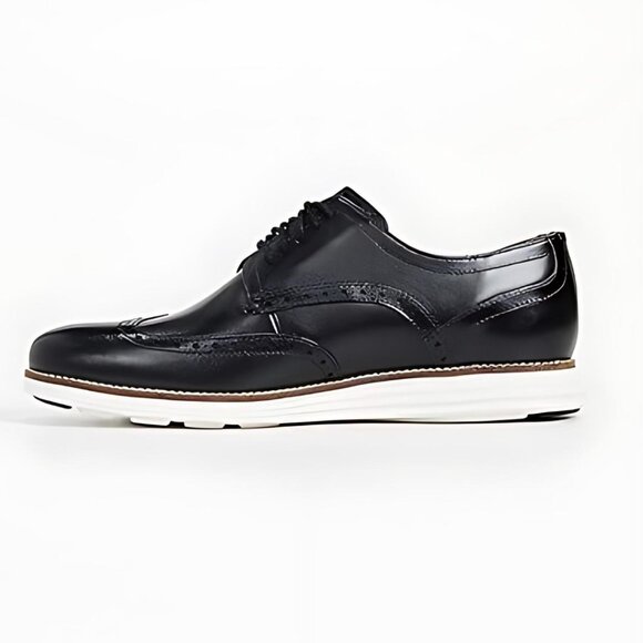 Cole Haan Men Original Grand Wingtip Oxford Leather Black White Shoes
